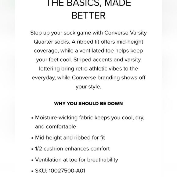 Converse 3-PK Varsity Quarter Socks - Picture 2 of 4